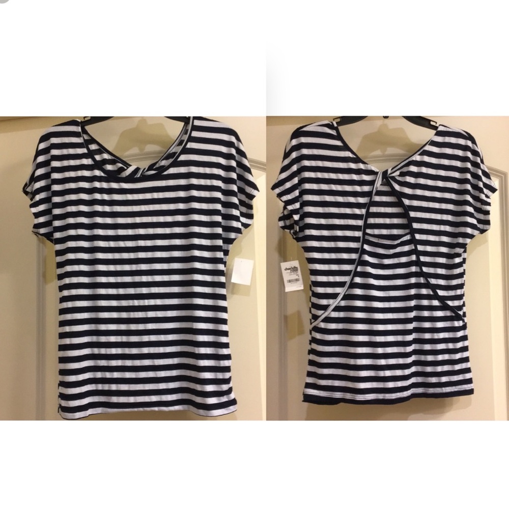 NWT Charlotte Russe dark blue and white striped top with back cutout